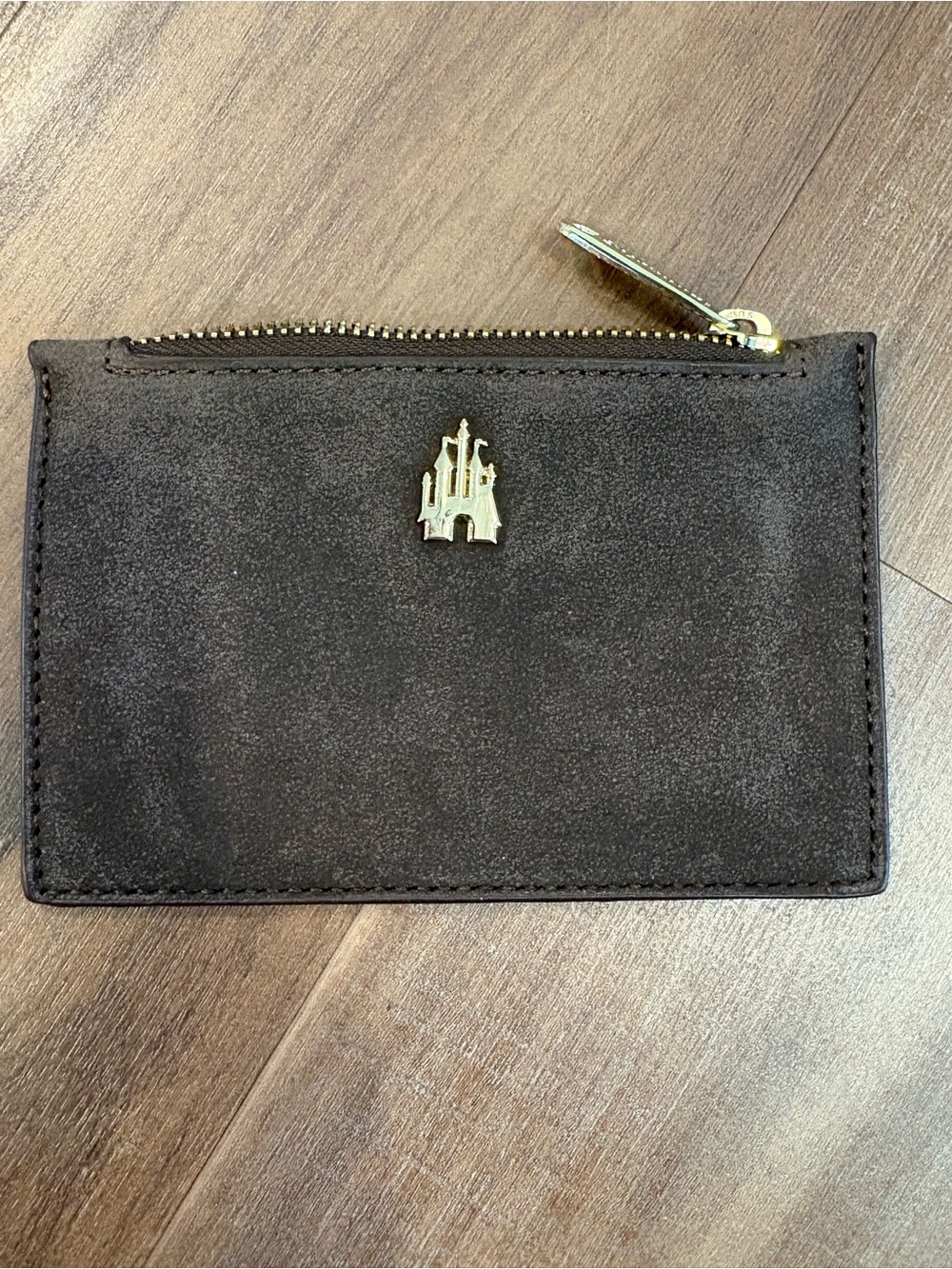 Loungefly Dark Brown Suede Card & Key Holder with Gold Castle Accent